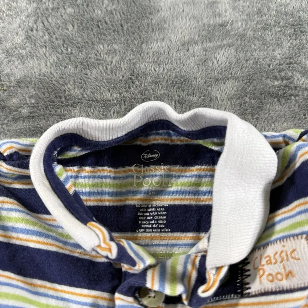Vintage Classic Pooh Collared Striped Romper Let’s Play Together 6 Months
